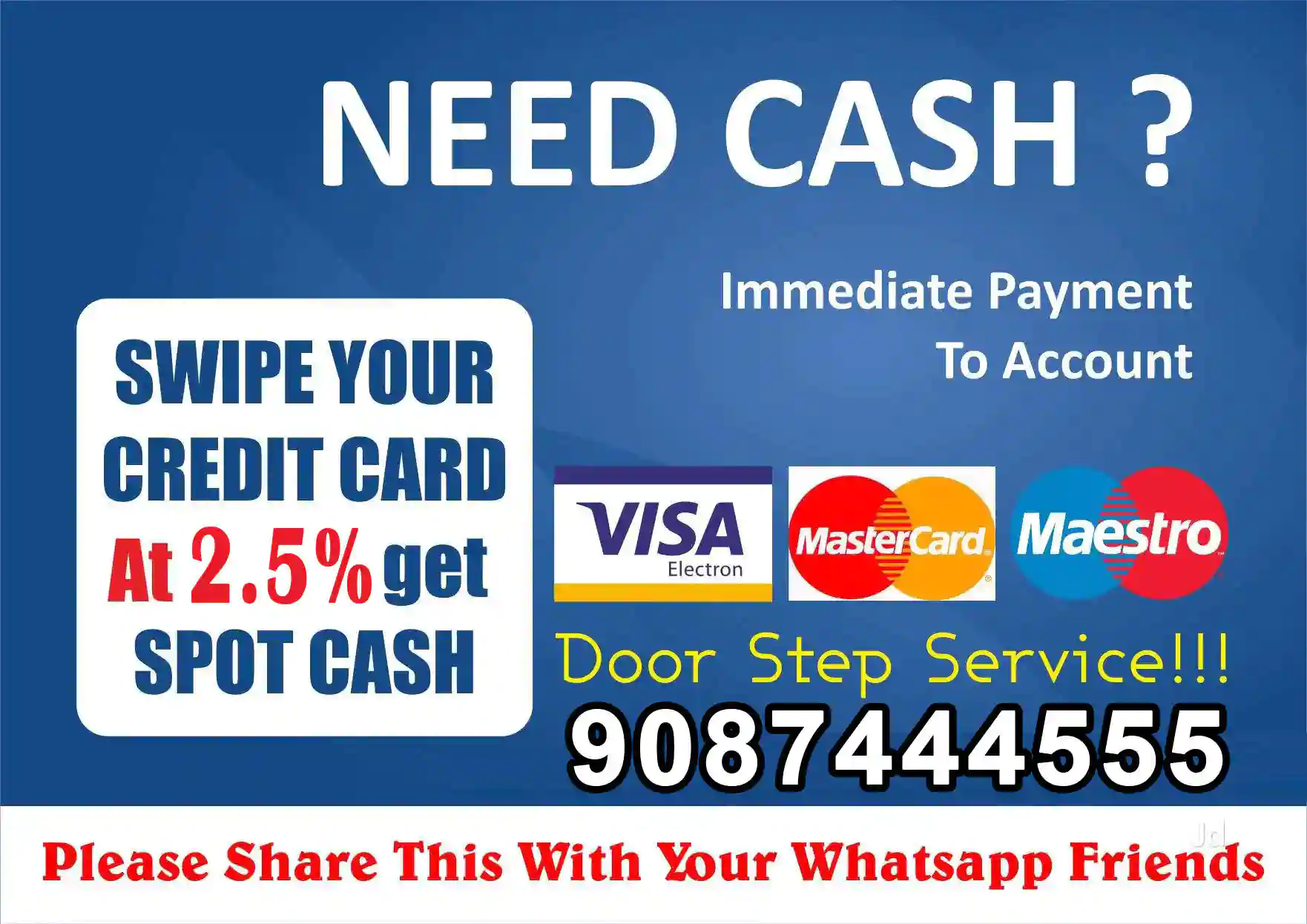 2.5% Best Cash Against Credit Card in Chennai 9087444555