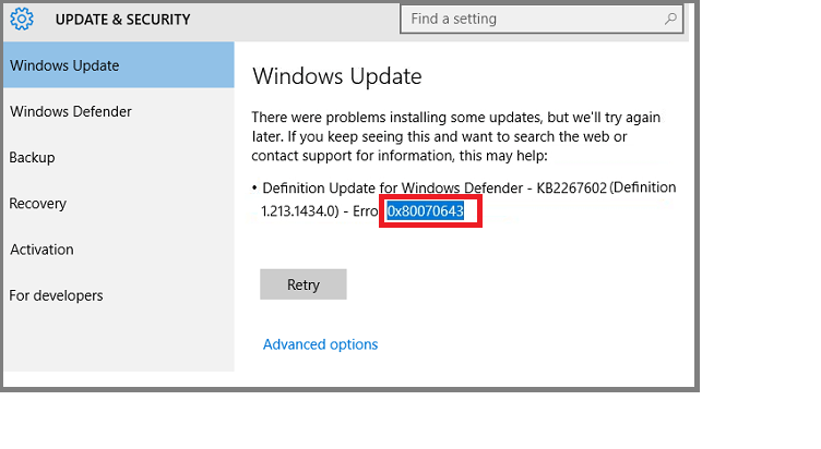 Error Code 0x80070643 Update in Windows 10 - Win Chat Support