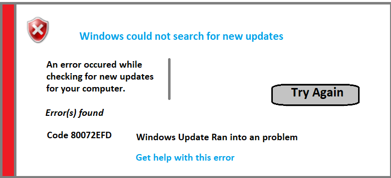 Solutions to fix Windows Update Error Code 80072efd